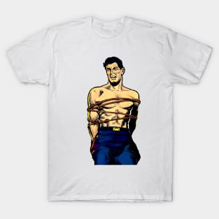 Handsome masculine and strong man is tied with thick ropes T-Shirt